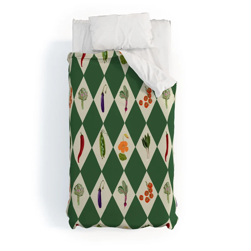 Vegetable Garden Dark Green Harlequin Pattern Duvet Cover