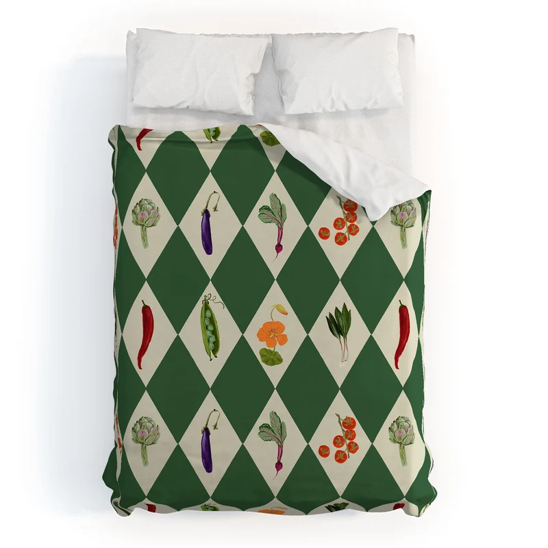 Vegetable Garden Dark Green Harlequin Pattern Duvet Cover