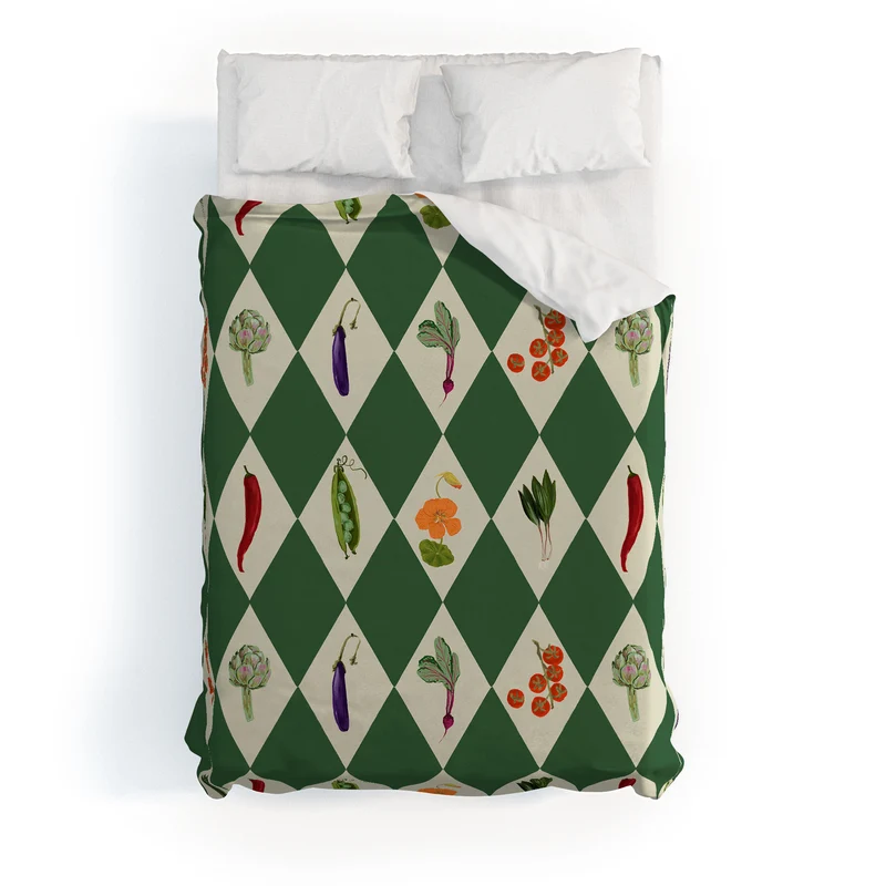 Vegetable Garden Dark Green Harlequin Pattern Duvet Cover