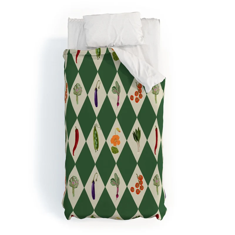 Vegetable Garden Dark Green Harlequin Pattern Duvet Cover