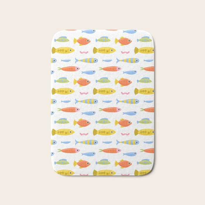 Funny colorful fish cartoon art pattern Bath Mat