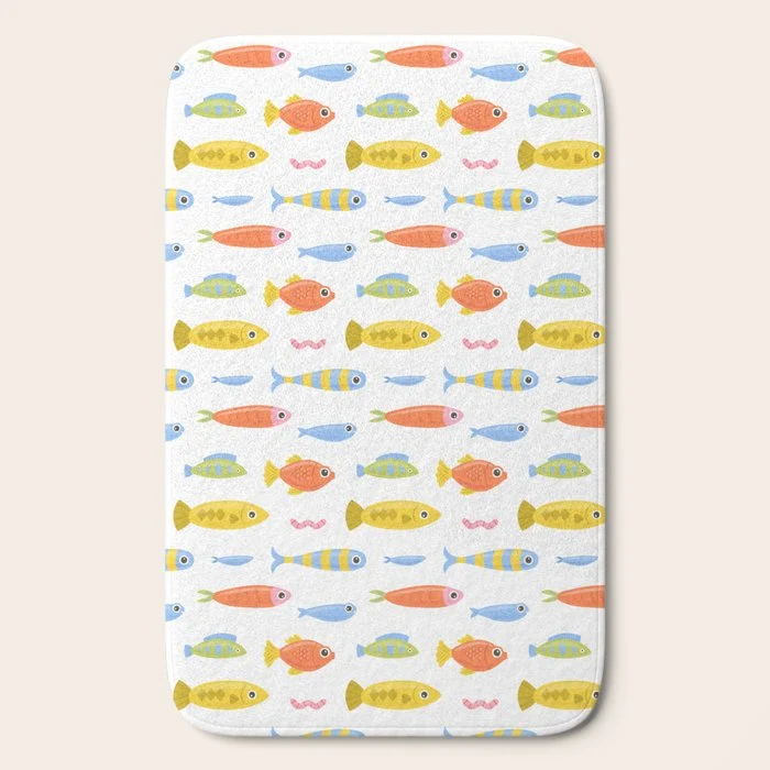 Funny colorful fish cartoon art pattern Bath Mat