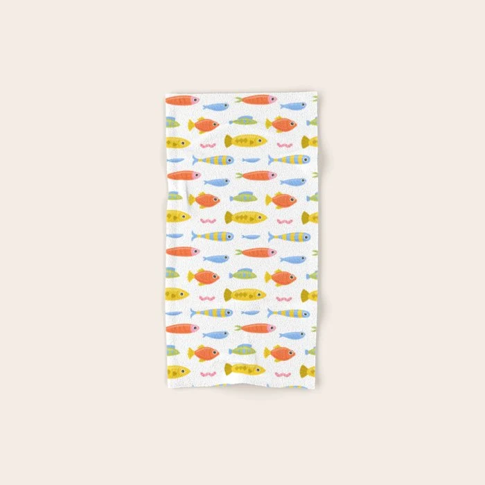 Funny colorful fish cartoon art pattern Bath Towel