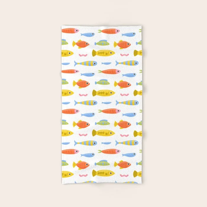 Funny colorful fish cartoon art pattern Bath Towel