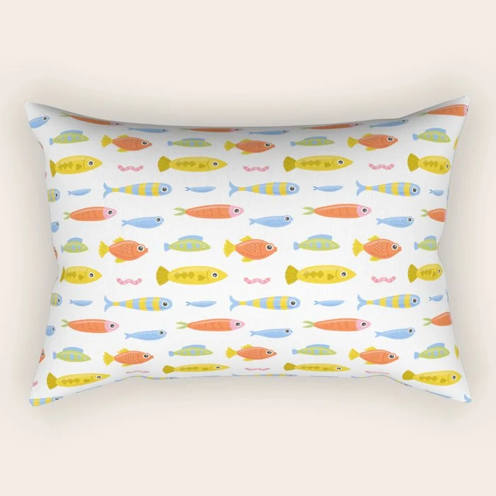 Funny colorful fish cartoon art pattern Rectangular Pillow