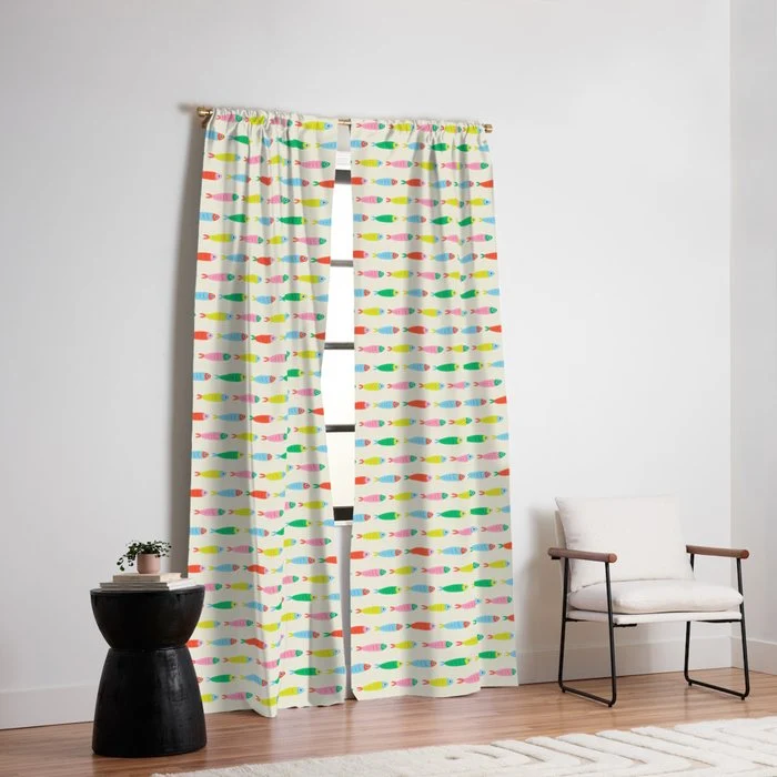 Funny colorful fish cartoon art pattern Window Curtain
