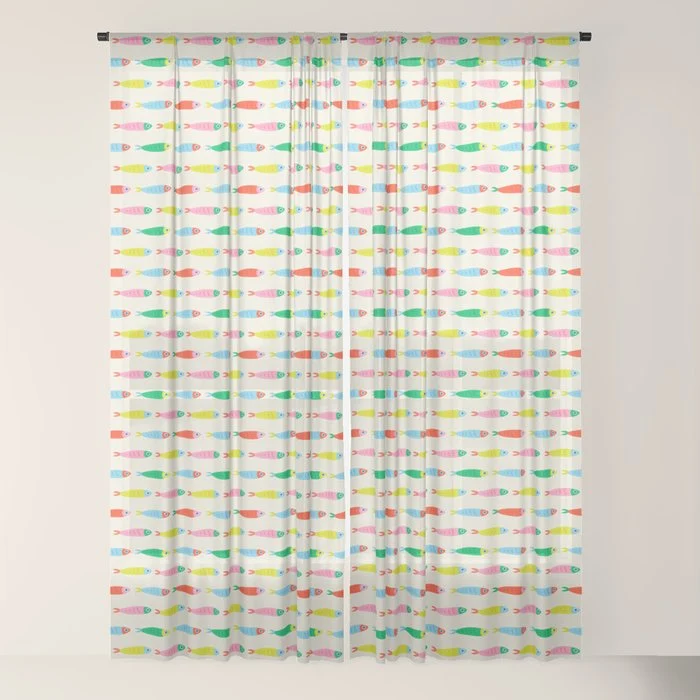 Funny colorful fish cartoon art pattern Window Curtain