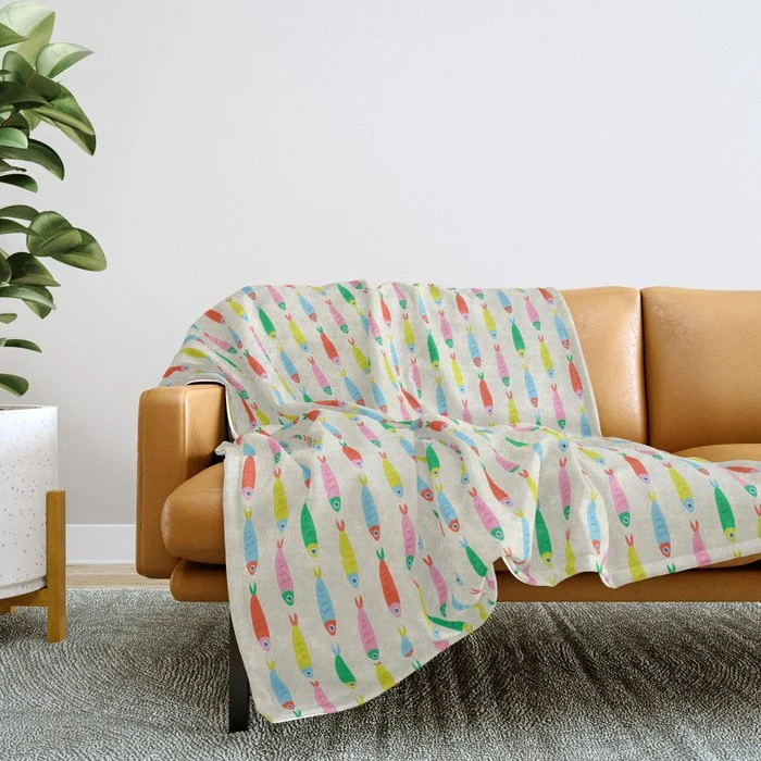 Funny colorful fish cartoon art pattern Throw Blanket