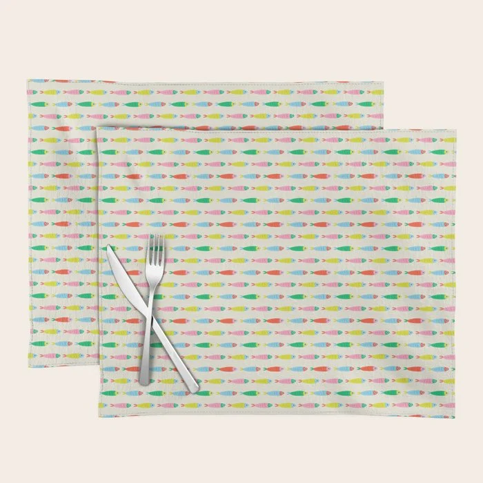 Funny colorful fish cartoon art pattern Placemat