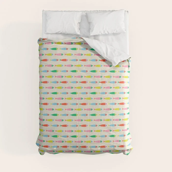 Funny colorful fish cartoon art pattern Comforter
