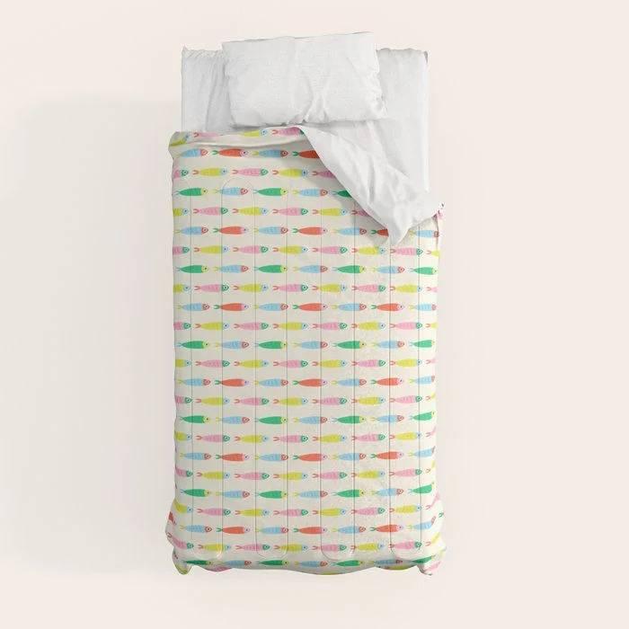 Funny colorful fish cartoon art pattern Comforter