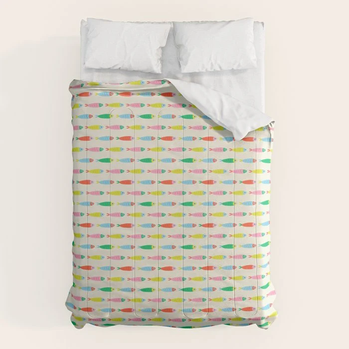Funny colorful fish cartoon art pattern Comforter