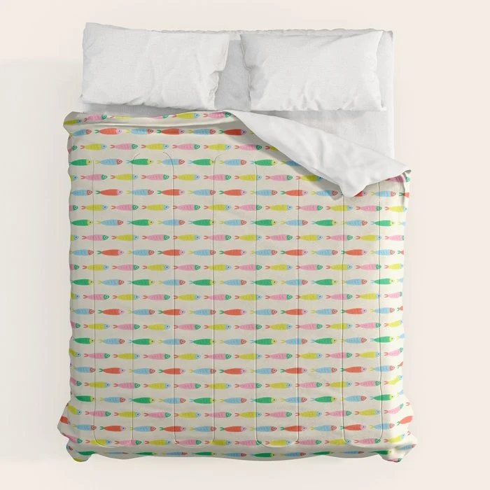 Funny colorful fish cartoon art pattern Comforter