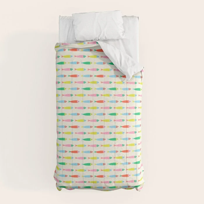 Funny colorful fish cartoon art pattern Comforter