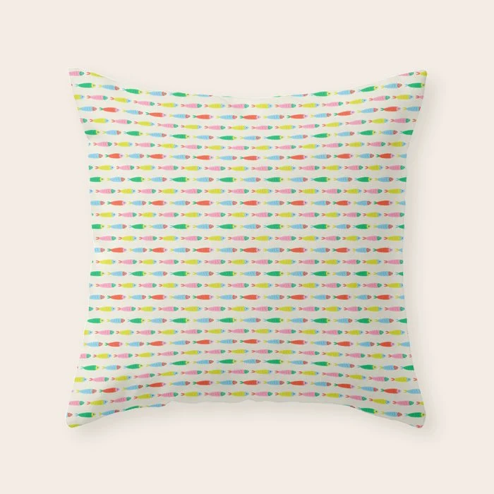 Funny colorful fish cartoon art pattern Throw Pillow