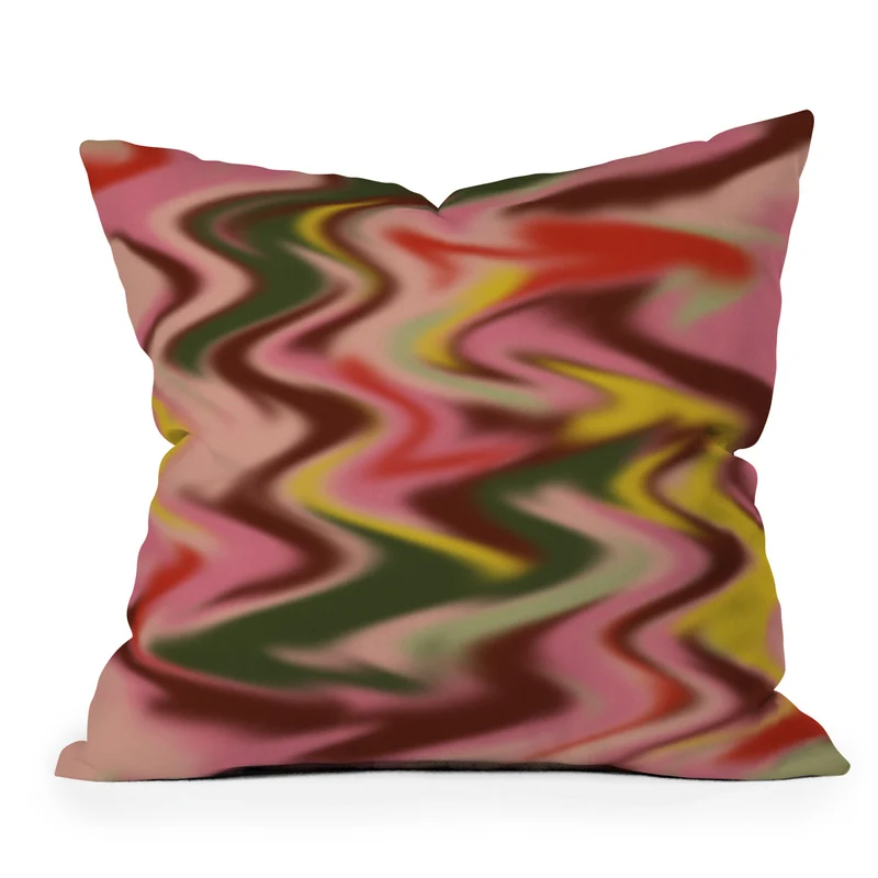 Groovy Abstract Waves in Pink Green Yellow and Red Throw Pillow