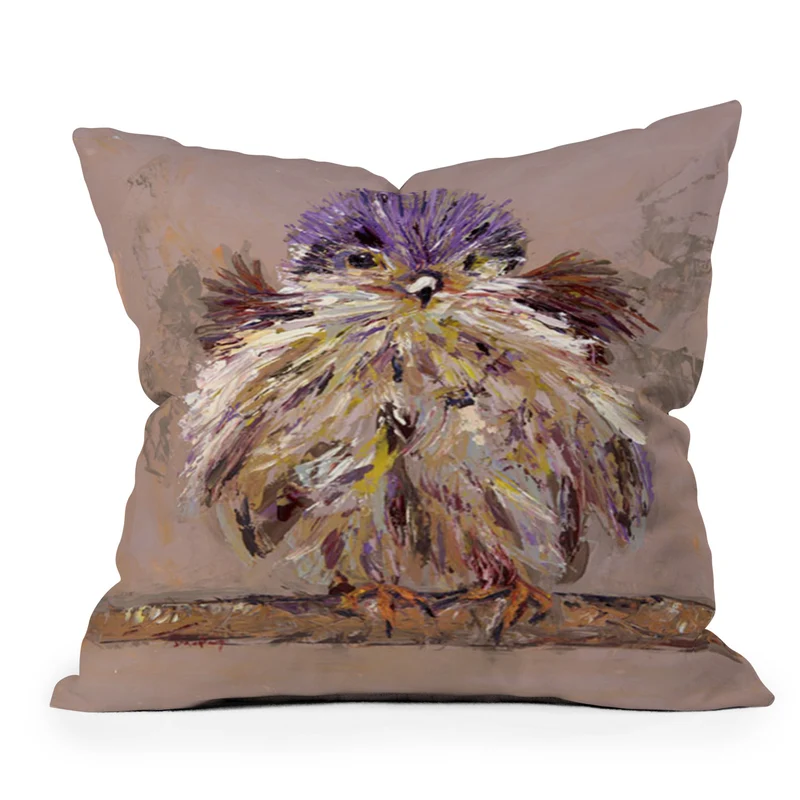 Colorful Feathered Bird Throw Pillow