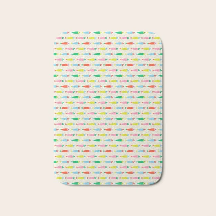 Funny colorful fish cartoon art pattern Bath Mat