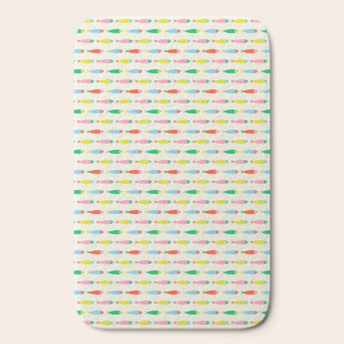 Funny colorful fish cartoon art pattern Bath Mat