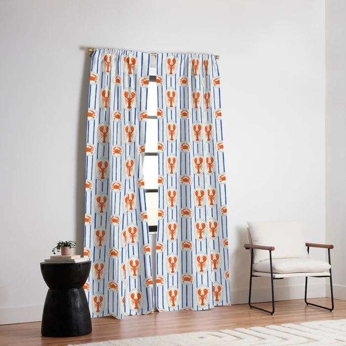 Vintage lobster crab stripe art pattern Window Curtain