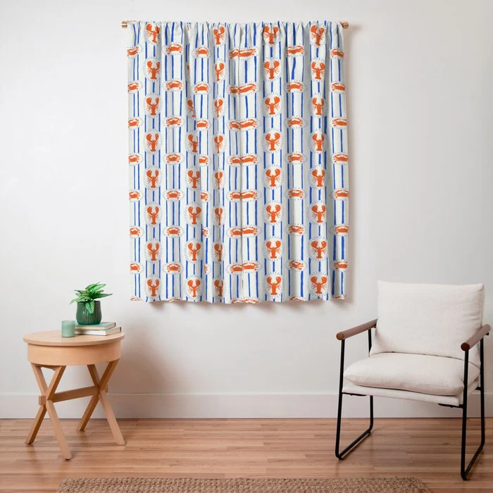 Vintage lobster crab stripe art pattern Window Curtain