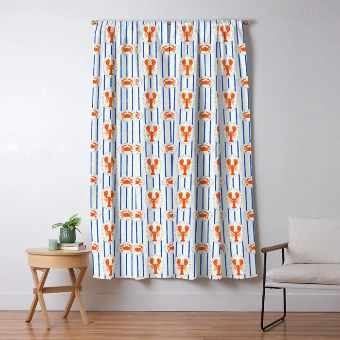 Vintage lobster crab stripe art pattern Window Curtain