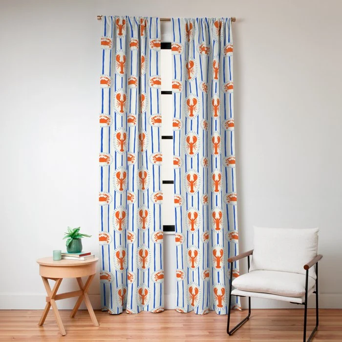Vintage lobster crab stripe art pattern Window Curtain
