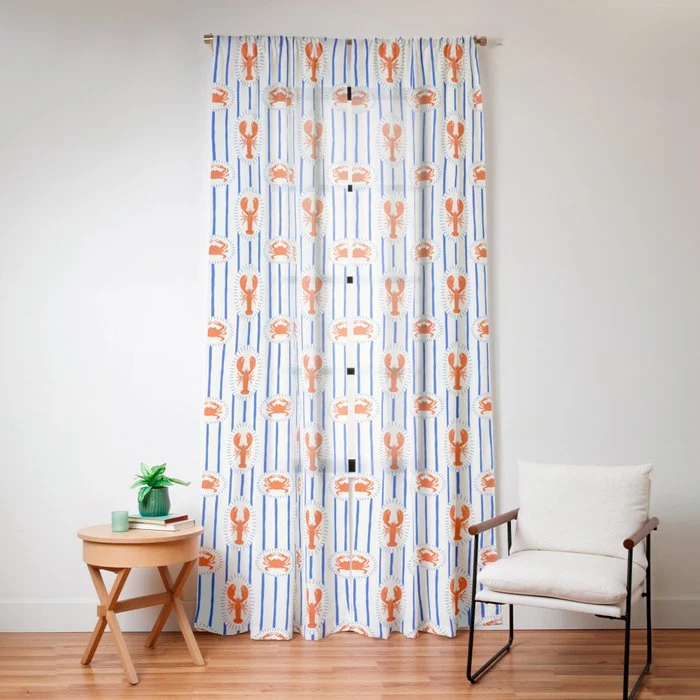 Vintage lobster crab stripe art pattern Window Curtain