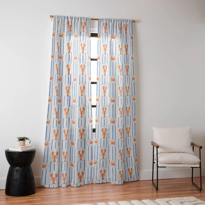 Vintage lobster crab stripe art pattern Window Curtain