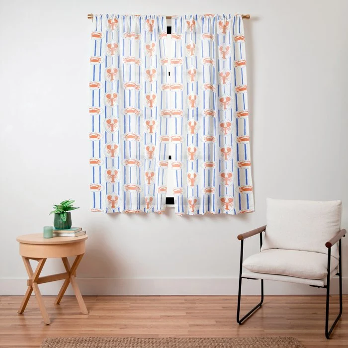 Vintage lobster crab stripe art pattern Window Curtain