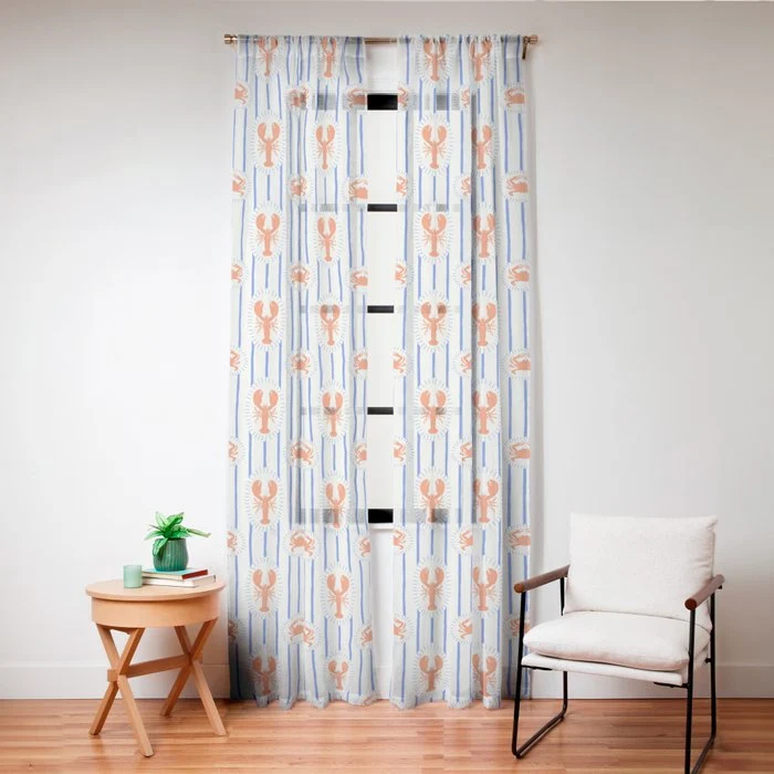 Vintage lobster crab stripe art pattern Window Curtain