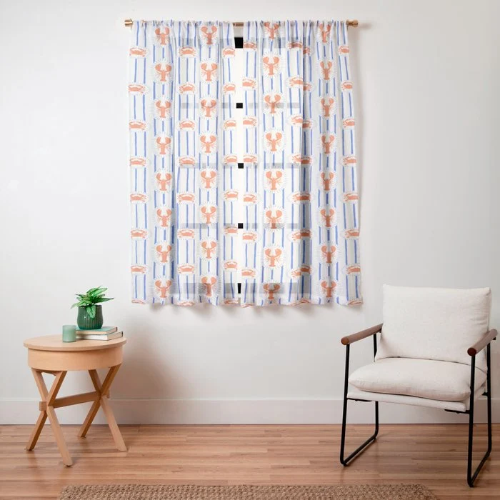 Vintage lobster crab stripe art pattern Window Curtain
