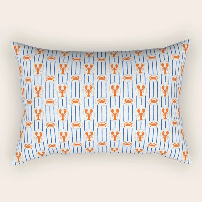 Vintage lobster crab stripe art pattern Rectangular Pillow