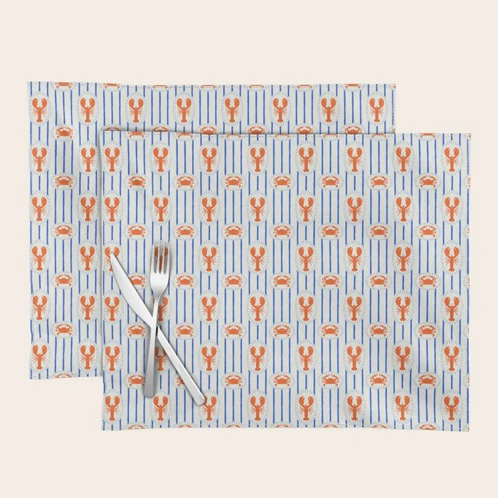 Vintage lobster crab stripe art pattern Placemat