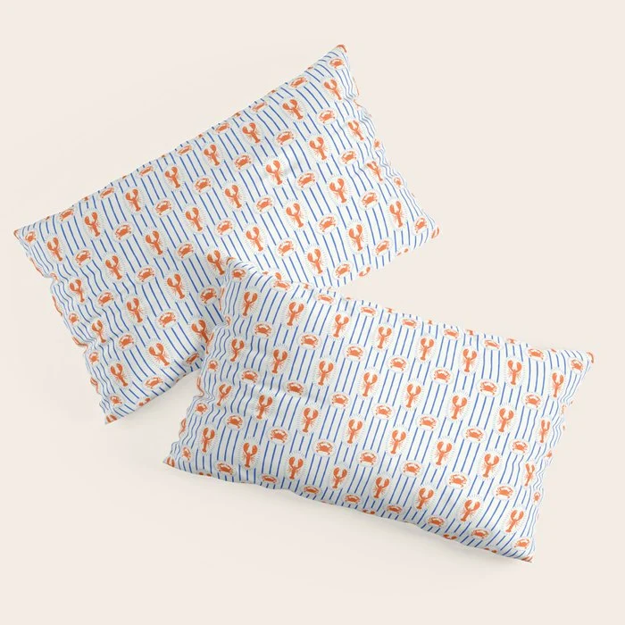 Vintage lobster crab stripe art pattern Pillow Sham