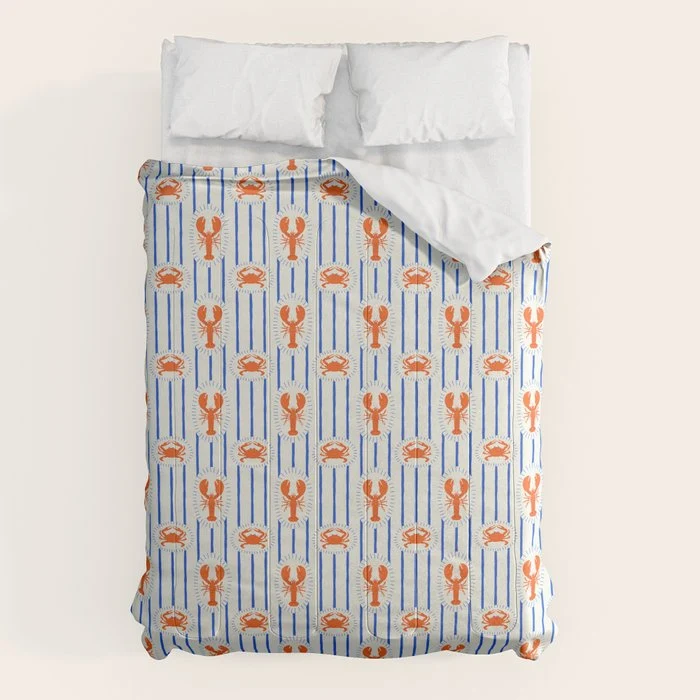Vintage lobster crab stripe art pattern Comforter