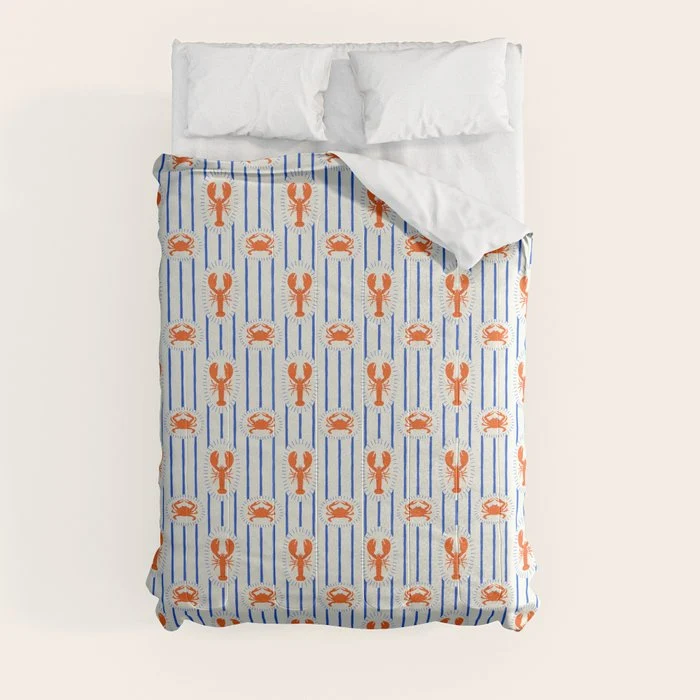 Vintage lobster crab stripe art pattern Comforter