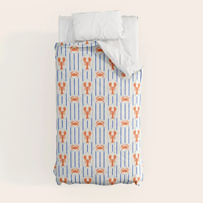 Vintage lobster crab stripe art pattern Comforter