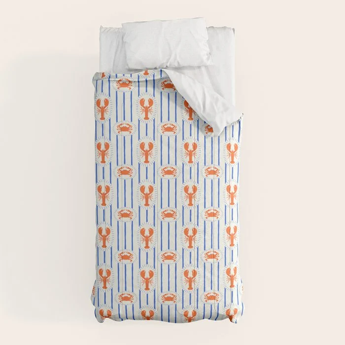 Vintage lobster crab stripe art pattern Comforter