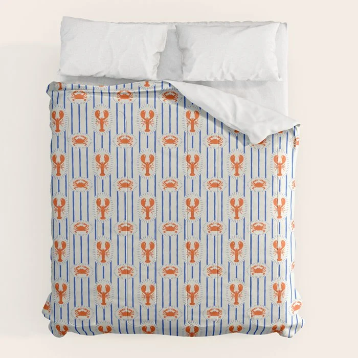 Vintage lobster crab stripe art pattern Comforter