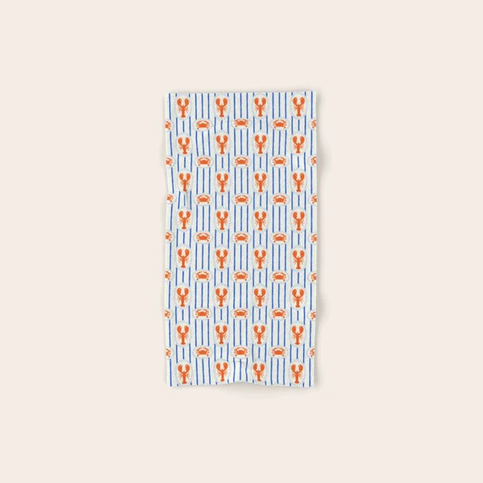 Vintage lobster crab stripe art pattern Bath Towel