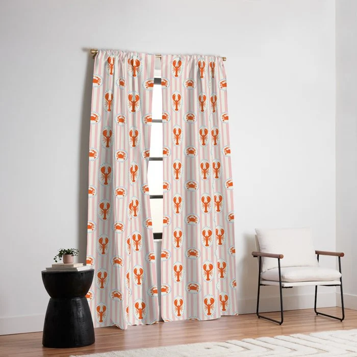 Vintage lobster crab stripe art pattern Window Curtain