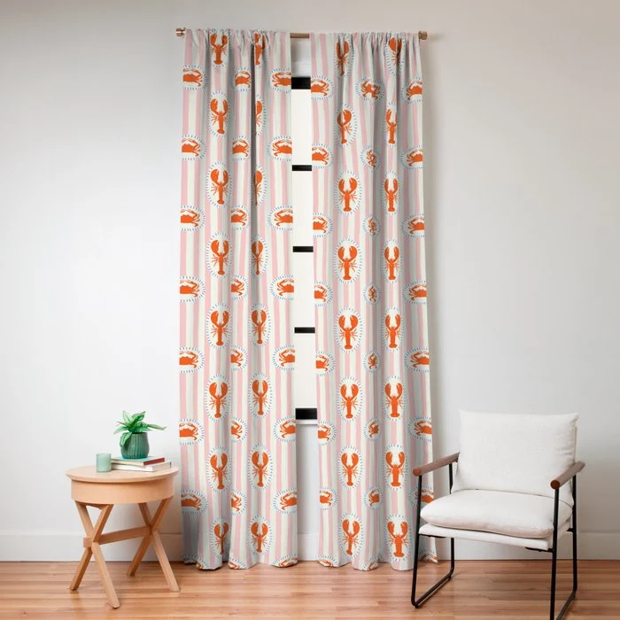Vintage lobster crab stripe art pattern Window Curtain