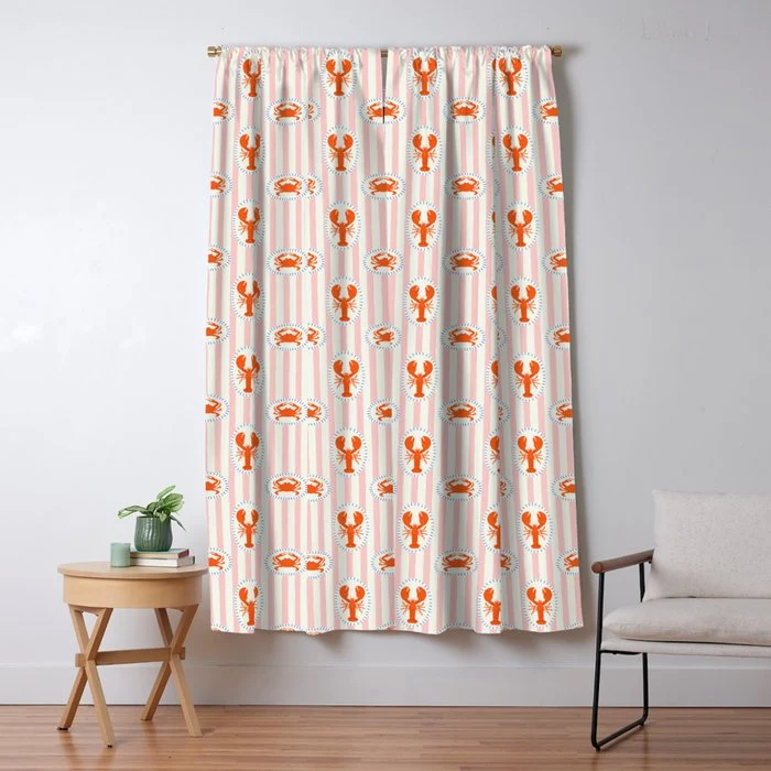 Vintage lobster crab stripe art pattern Window Curtain