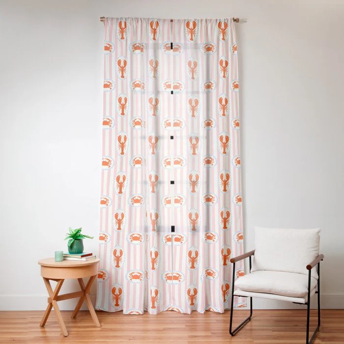 Vintage lobster crab stripe art pattern Window Curtain