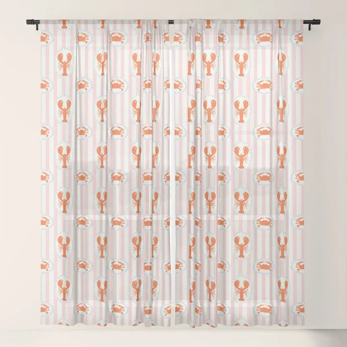 Vintage lobster crab stripe art pattern Window Curtain