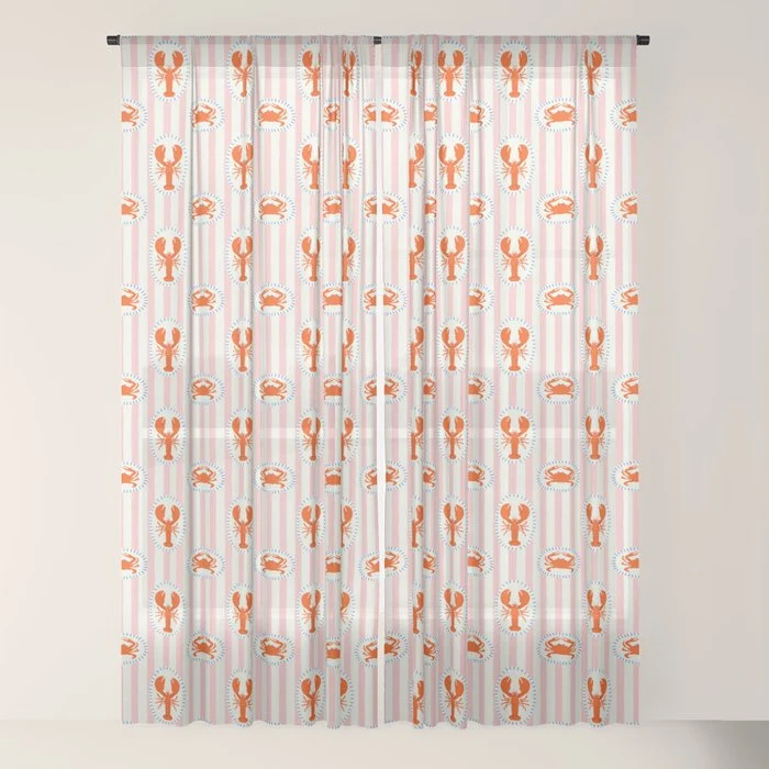 Vintage lobster crab stripe art pattern Window Curtain