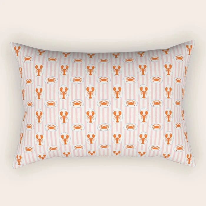 Vintage lobster crab stripe art pattern Rectangular Pillow