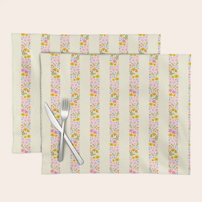 Colorful vintage flower stripe art pattern Placemat