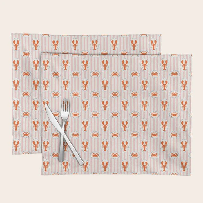 Vintage lobster crab stripe art pattern Placemat